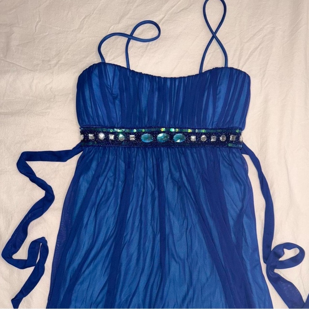 City Triangles Beaded Blue Prom Dress